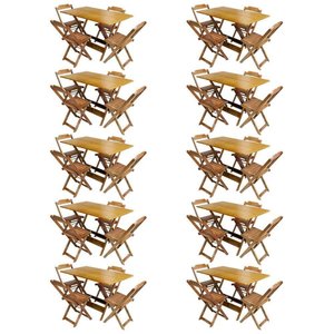 Kit 10 Conjuntos De Mesa Com 4 Cadeiras De Madeira Dobravel 120X70 Mel - Amarelo