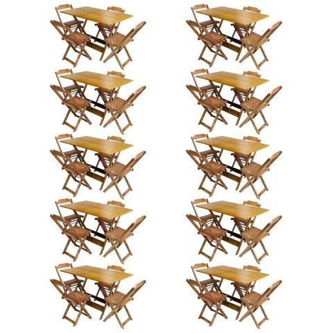 Kit 10 Conjuntos De Mesa Com 4 Cadeiras De Madeira Dobravel 120X70 Mel - Amarelo