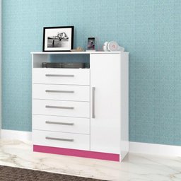 Cômoda 91cm 5 Gavetas 1 Porta Multimóveis CR35149 Branco/Rosa - 2