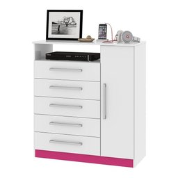Cômoda 91cm 5 Gavetas 1 Porta Multimóveis CR35149 Branco/Rosa - 1