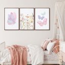 Ver imagem 1 de Quadro Infantil Decorativo Flores e Borboletas com 3 Telas 60x90cm para Quarto Sala Brinquedote Sem Vidro