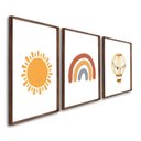 Ver imagem 2 de Quadro Decorativo Infantil Sol Balão e Arco Íris com 3 Telas 60x90cm para Quarto Sala Brinquedo Com Vidro