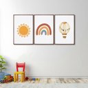 Ver imagem 1 de Quadro Decorativo Infantil Sol Balão e Arco Íris com 3 Telas 60x90cm para Quarto Sala Brinquedo Com Vidro
