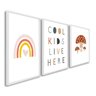 Quadro Decorativo Infantil Crianças Sol e Arco Íris com 3 Telas 60x90cm para Quarto Sala Brinquedo Sem Vidro - 1