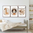 Ver imagem 1 de Quadro Decorativo Infantil Animais da Selva com 3 Telas 60x90cm para Quarto Sala Brinquedoteca Sem Vidro