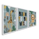 Ver imagem 2 de Quadro Decorativo Infantil Pequenos Selvagens com 3 Telas 60x90cm para Quarto Sala Brinquedoteca Com Vidro