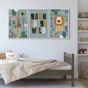 Ver imagem 1 de Quadro Decorativo Infantil Pequenos Selvagens com 3 Telas 60x90cm para Quarto Sala Brinquedoteca Com Vidro