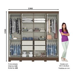 Guarda Roupa Casal Toscano com 8 Portas Castanho - Móveis Briz - 4