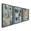 Ver imagem 2 de Quadro Decorativo Infantil Pequenos Selvagens com 3 Telas 60x90cm para Quarto Sala Brinquedoteca Com Vidro
