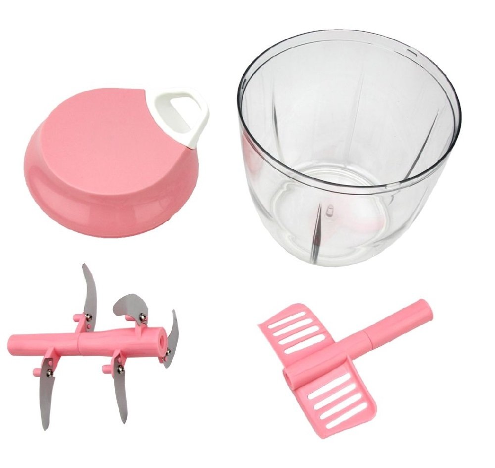 Processador e Misturador de Alimentos Manual com 5 Lâminas de Inox Fatia e Tritura - 1 Litro - Rosa - 1
