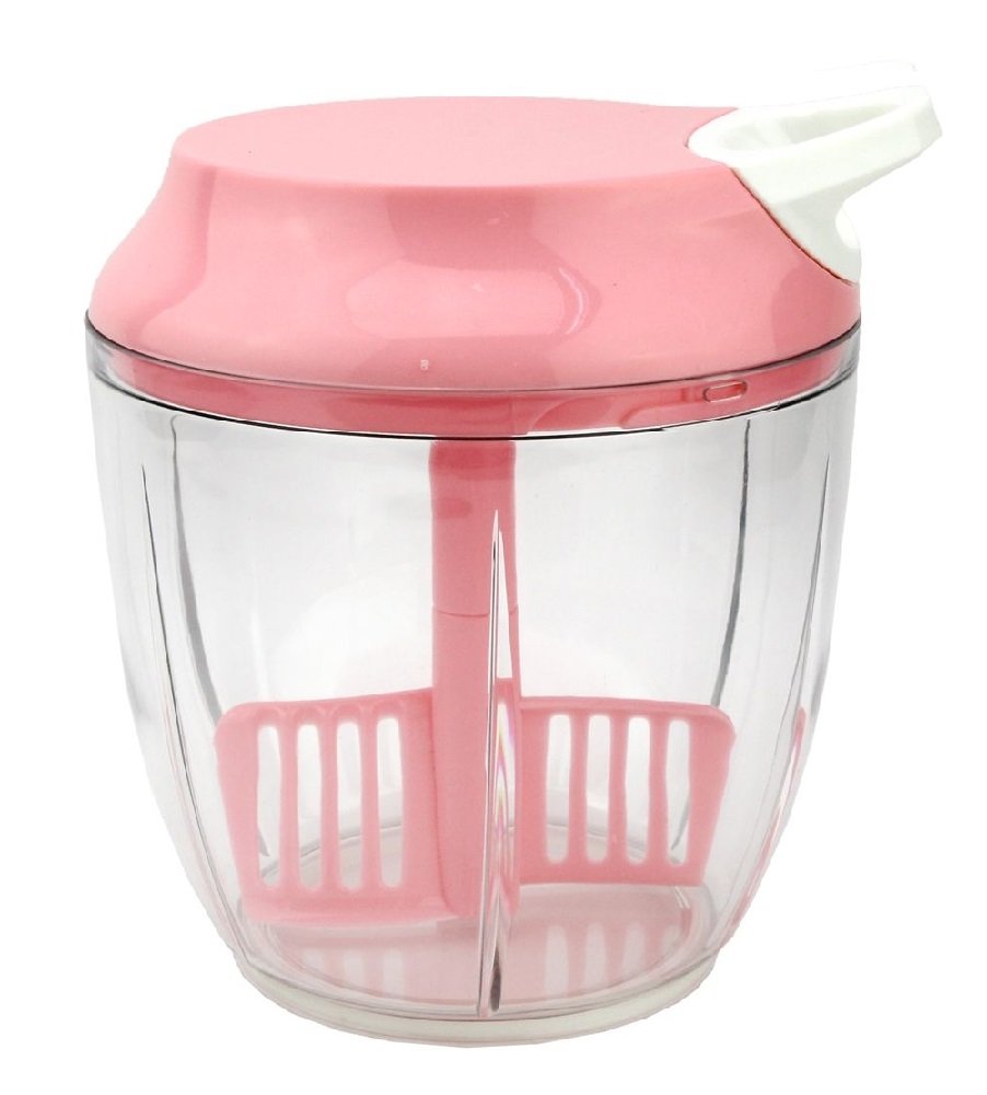 Processador e Misturador de Alimentos Manual com 5 Lâminas de Inox Fatia e Tritura - 1 Litro - Rosa - 2