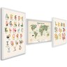 Quadro Decorativo Infantil Conjunto Didático Alfabeto e Mapa Mundi com 3 Telas 60x90cm para Quarto Com Vidro - 2
