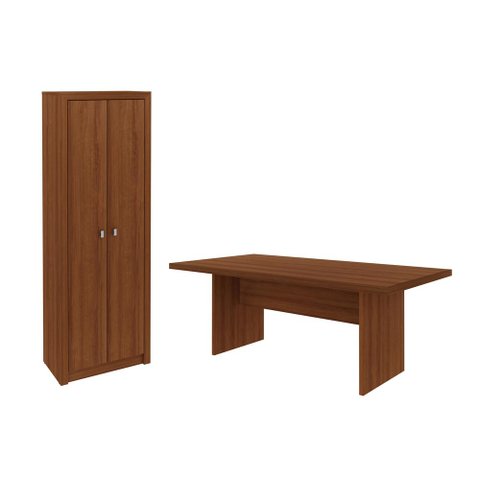 Escritório com Mesa para Computador Simples com Armário 2 Portas Amendoa - Fdecor