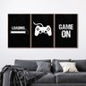 Quadro Decorativo Game On com 3 Telas de Parede para Sala Quarto Escritório 60cm X 90cm Com Vidro - 1