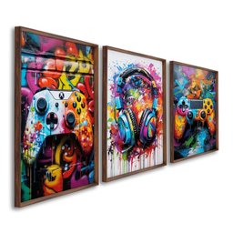 Quadro Decorativo Vídeo Game Modelo Gamer com 3 Telas de Parede para Sala Quarto Escritório 60cm X 9 Com Vidro - 2