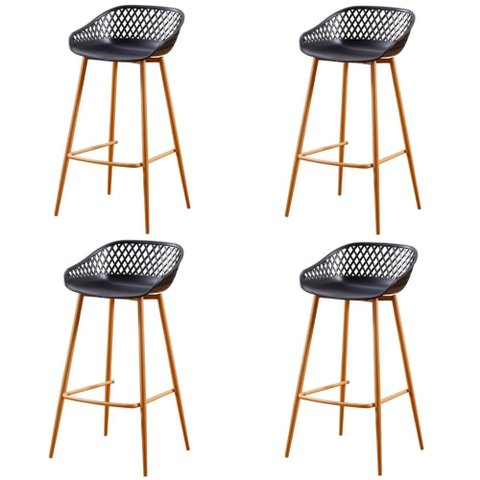 Kit 4 Banquetas Altas Clarice Sidera Rivatti Polipropileno Preto Base Metal Aço