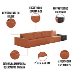 Sofá Ilha 4 Lugares Living 472cm Modulado Lary Bouclê Pu Pto K01 Cor Mostarda - 7