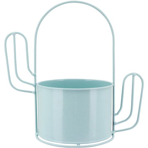 Garden Cachepô 23x24x13cm Metal Azul Cacto