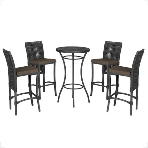 Mesa Bistrô e 4 Banquetas Roma Preta Corda Náutica Estofado 9 Trama Original