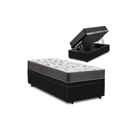 Cama Box Baú Solteiro Preto Colchão Iso 100 D33 - Ortobom