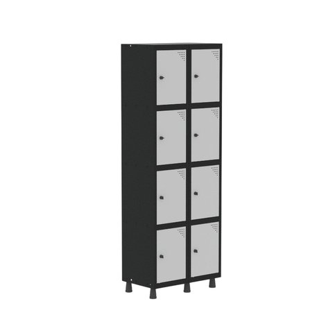 Armário Locker Guarda-Roupa 8 Portas Aço Grp 502/8 Cinza/Preto