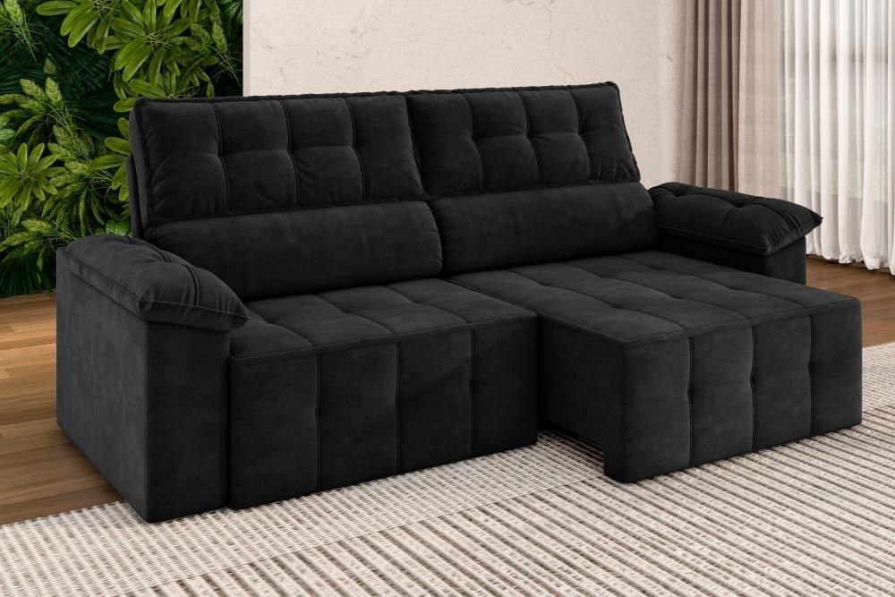 Sofá Santiago 2,20m Retrátil/reclinável Suede Preto - Xflex Sofás