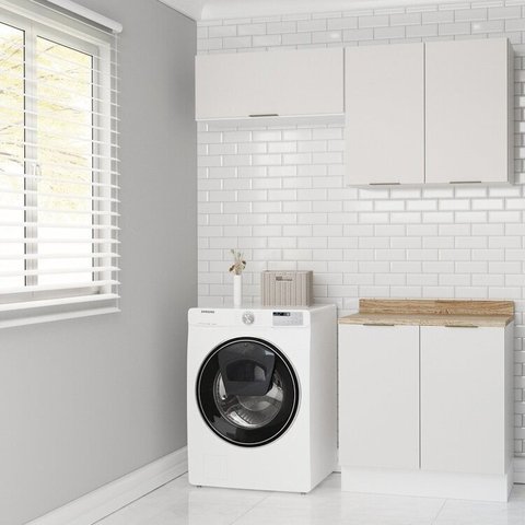 Lavanderia Planejada 3 Peças 2 Armários Aéreos 4 Portas 1 Balcão Ipanema CabeCasa MadeiraOriginals Branco