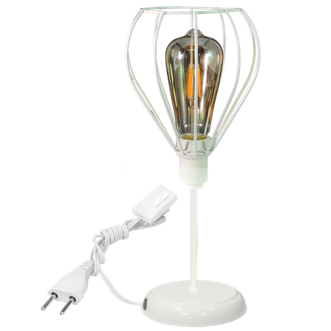 Luminária Mesa Abajur Clássico Aramado Teardrop Branco P/led