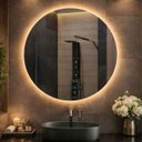 Ver mais imagens de Espelho LED Redondo Touch 3 Cores de Luz com Desembaçador e Display Digital 80x80cm Bivolts