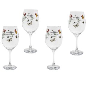 Jogo 4 Taças Vinho Vidro Transparente 600ml - Borboleta