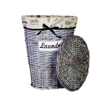 Cesto Redondo em Vime para Roupas com Tampa 40x27x17cm - Mundiart - 1