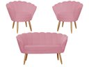 Ver imagem 1 de Kit Namoradeira + 2 Poltronas Decorativa Pétala Suede Rosa Pés Madeira Ms Decor