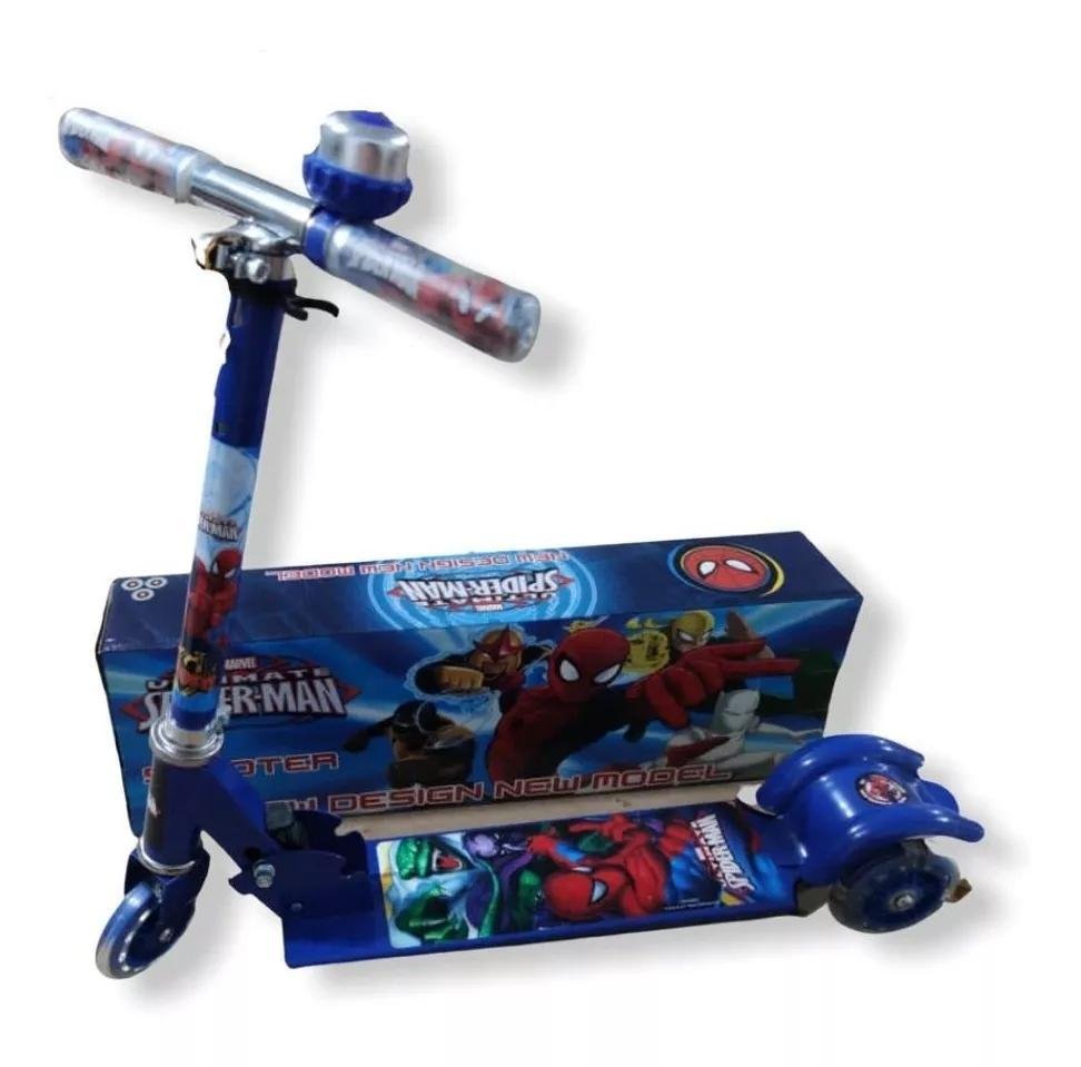 Patinete Infantil Homem Aranha Led 3 Rodas Metal