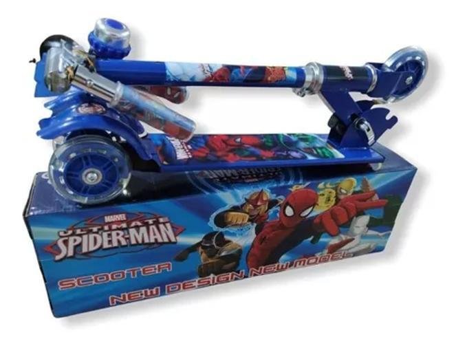 Patinete Infantil Homem Aranha Led 3 Rodas Metal - 2