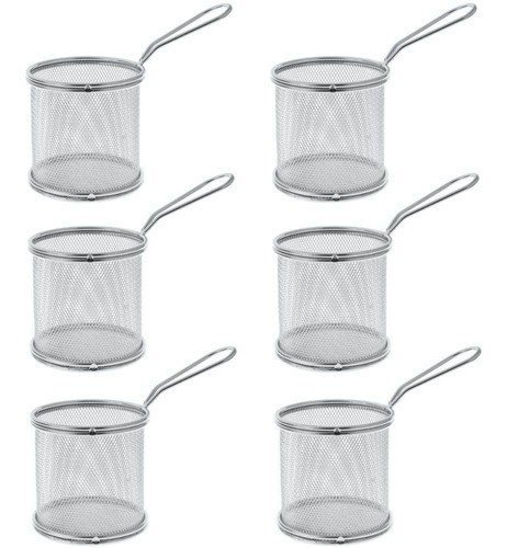 Kit 6 Mini Cestos Inox Para Batata Frita Porções Frangos - 1