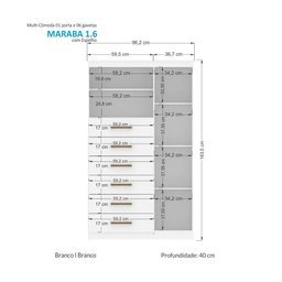 Comoda Multiuso 1 porta 6 gavetas Maraba com Espelho Santos Andira - 3