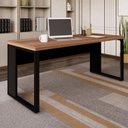 Ver imagem 1 de Escrivaninha Escritório Home Office 1,70m x 0,70m com Pés em Metal Industrial Executive Marrom/Preto/Nogal