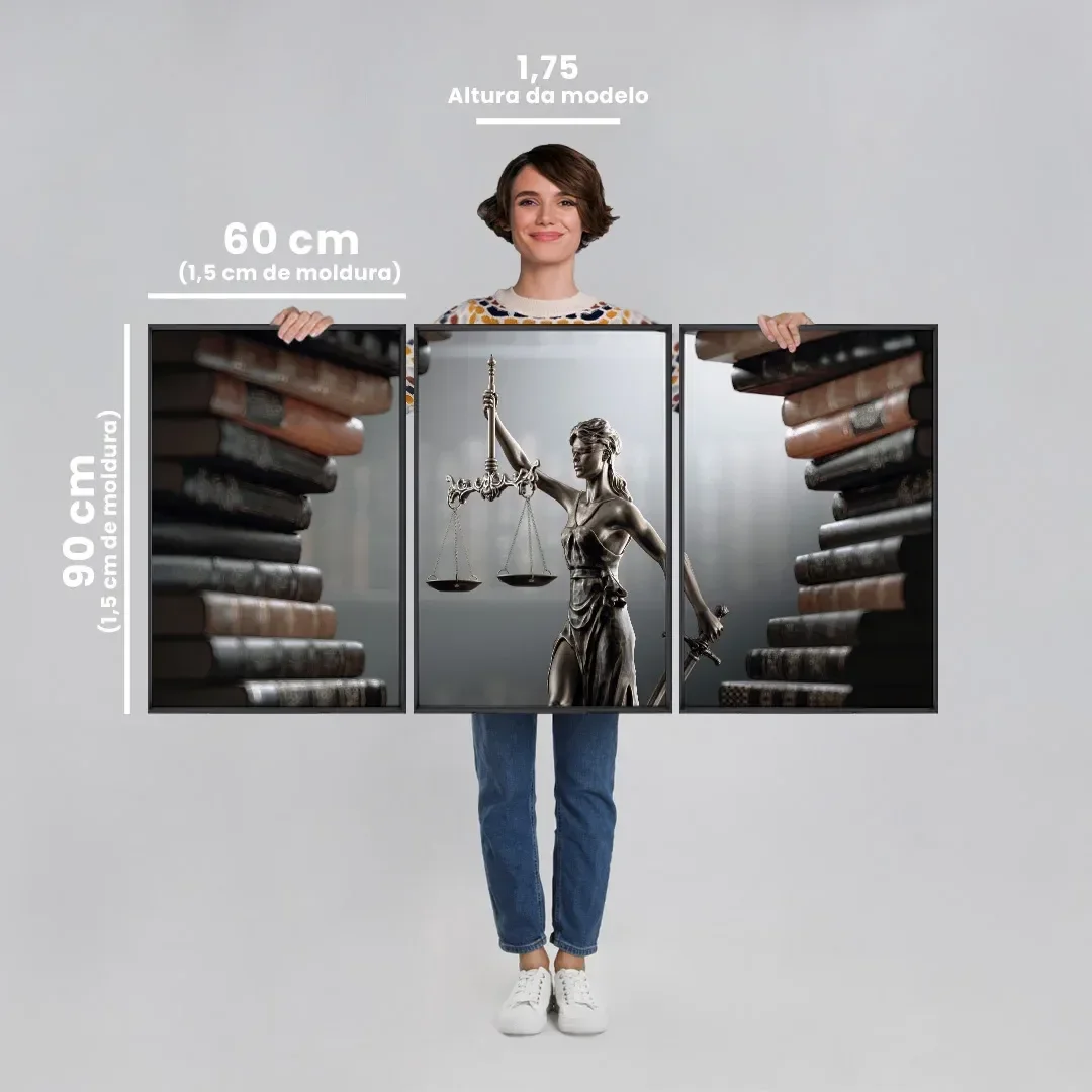 Ver imagem 4 de Quadro Decorativo Temático Direito Livros com 3 Telas 60x90cm para Banheiro Escritório Sala Com Vidro