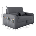Ver imagem 2 de Sofá-Cama Lyon com Baú em Veludo Cinza 140x180cm 1 Lugar com Bolsos e Abertura Frontal