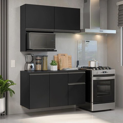 Armário de Cozinha Compacta 120 cm Suspenso Preto Nice Madesa 06