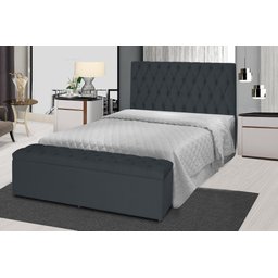 Kit Cabeceira 138Cm p/ Cama Box Casal + Baú 138Cm Calçadeira Estofada Jade Suede Grafite - 1