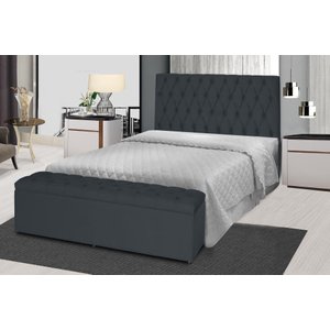 Kit Cabeceira 138Cm p/ Cama Box Casal + Baú 138Cm Calçadeira Estofada Jade Suede Grafite