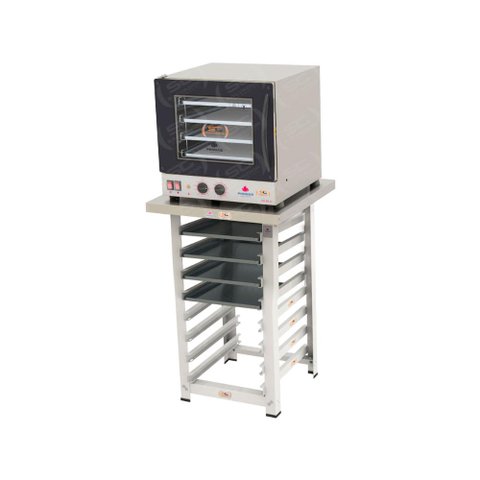 Forno Turbo Elétrico 4 Assadeiras Prp-004 220v Preto + Bancada Mes004 8 Níveis + 4 Assadeiras