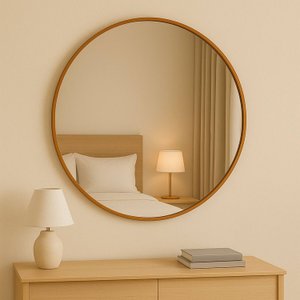 Espelho Redondo Decorativo 60cm com Acabamento Ecológico de Parede para Sala Quarto Banheiro