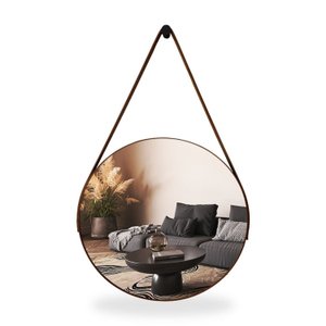Espelho Adnet Redondo 60cm com Alça e Suporte para Escritório Banheiro Hall
