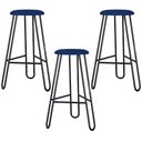 Ver imagem 1 de Kit 03 Banquetas Baixa Bar Cozinha Sala de Jantar Áris C01 Preto Linho Azul Jeans - Lyam Decor