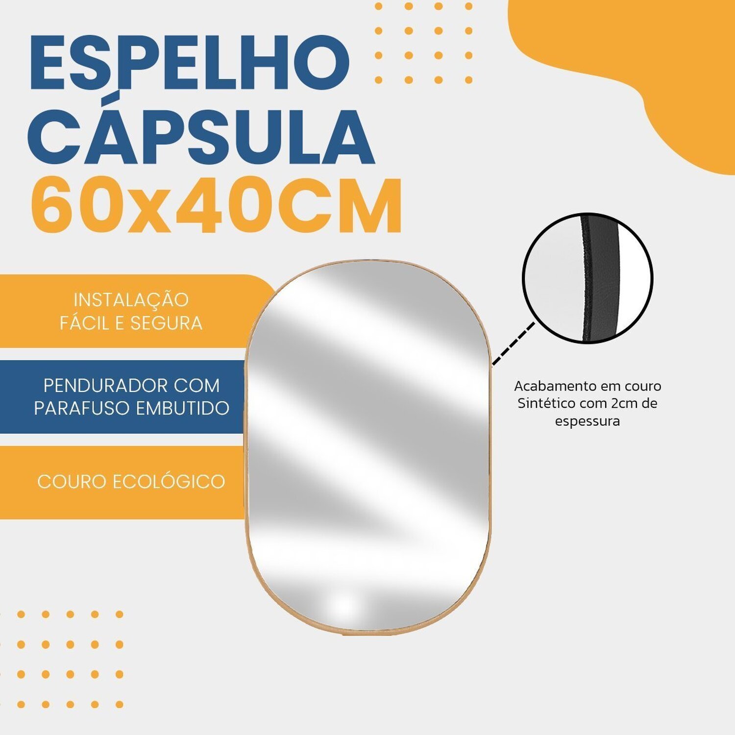 Espelho Decorativo Oval Modelo Cápsula 60x40 para Lavabo Hall Escritório - 3