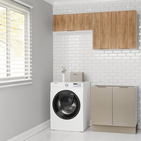 Lavanderia Planejada 3 Peças sem Tampo com Rodapé Ipanema CabeCasa MadeiraOriginals Marrom/Fendi/Acácia