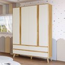 Ver imagem 1 de Guarda-Roupa Infantil com 4 Portas 4 Gavetas e Pés Palito Luly 100% MDF Espresso Móveis Bege/Off White/Amêndoa