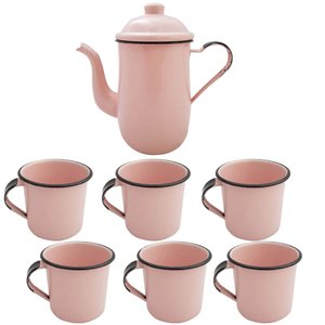 Bule Café Esmaltado 1,25 Litros e 6 Xícaras 400ml Tradicional Rosa